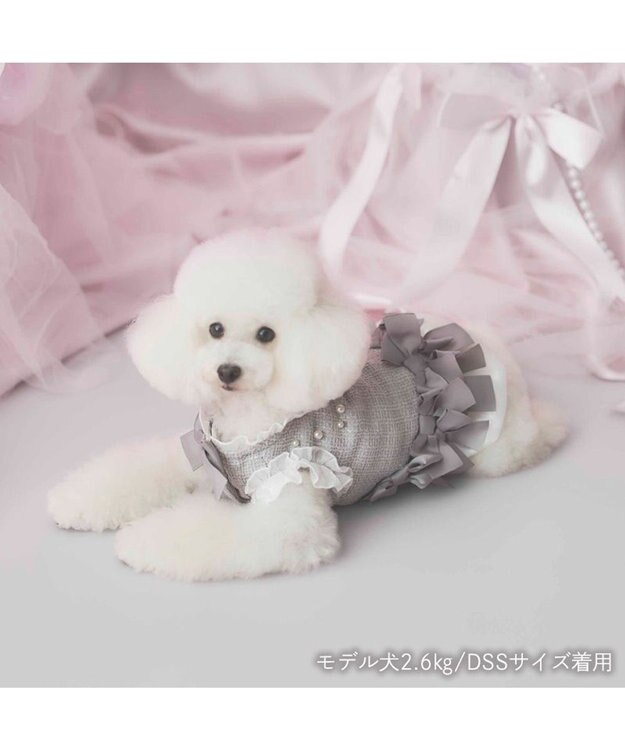 PET PARADISE cherircouture ヘムリボンツイードベスト 《グレー》 小型犬 グレー