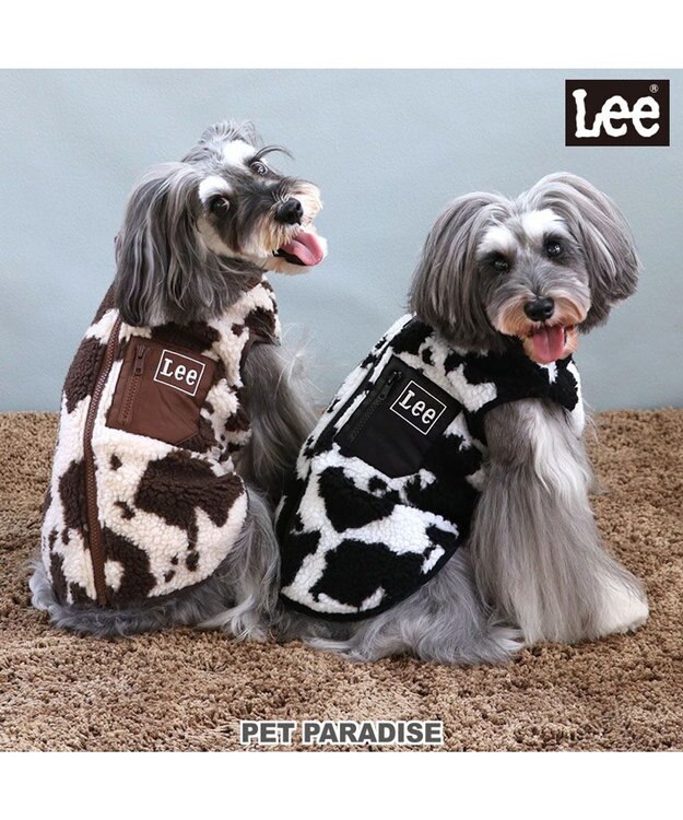 PET PARADISE Lee 背開き ボアベスト 牛柄 《ブラック》 小型犬 ブラック