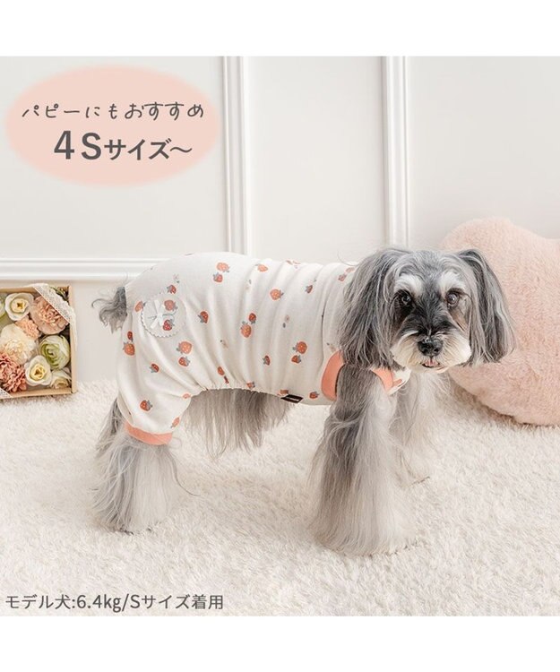 PET PARADISE ペットパラダイス やさしい ロンパース 《花苺柄》 小型犬 ホワイト×レッド