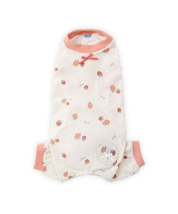 PET PARADISE ペットパラダイス やさしい ロンパース 《花苺柄》 小型犬 ホワイト×レッド