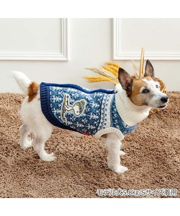 PET PARADISE スヌーピー 背中開き ニットセーター 《スキー柄》ブルー  小型犬 ブルー