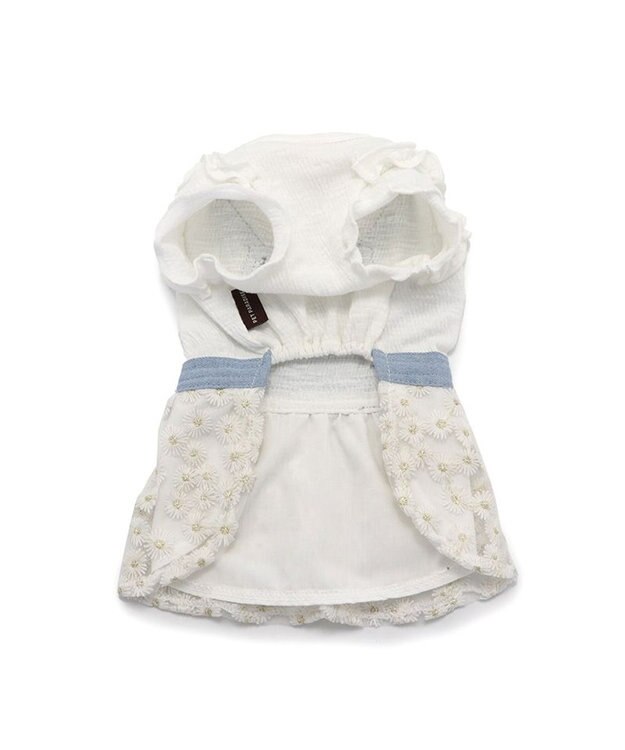 PET PARADISE ペットパラダイス スカートつなぎ 《花 刺繍》 小型犬 ホワイト