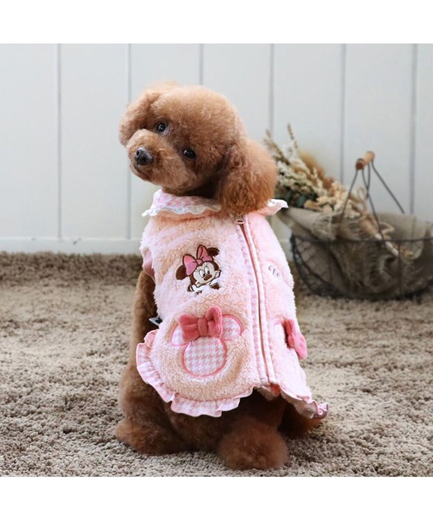 PET PARADISE ディズニー ミニーマウス チェック ジップベスト 小型犬 ピンク（淡）