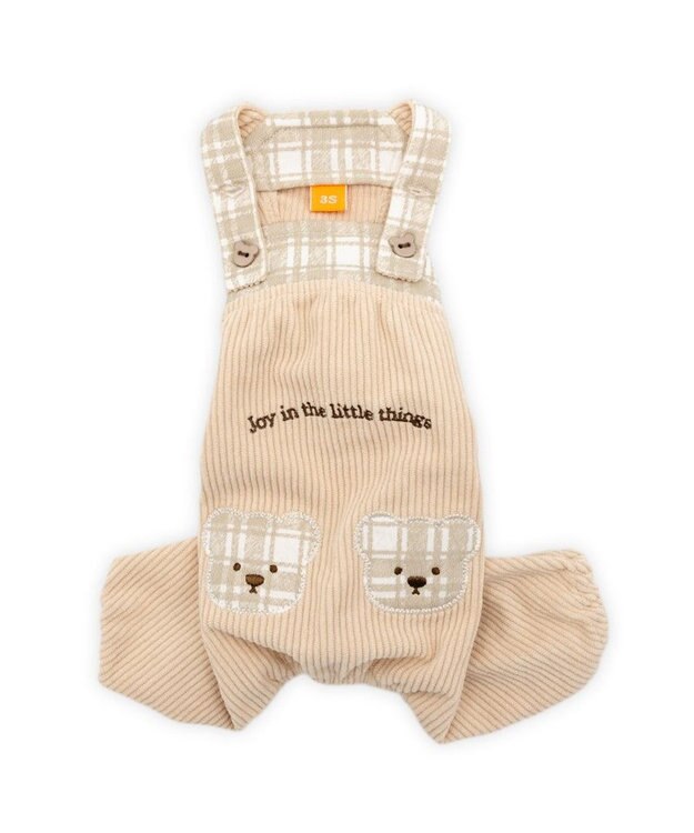 PET PARADISE ペットパラダイス くまちゃん チェックオーバーオール  小型犬 ベージュ