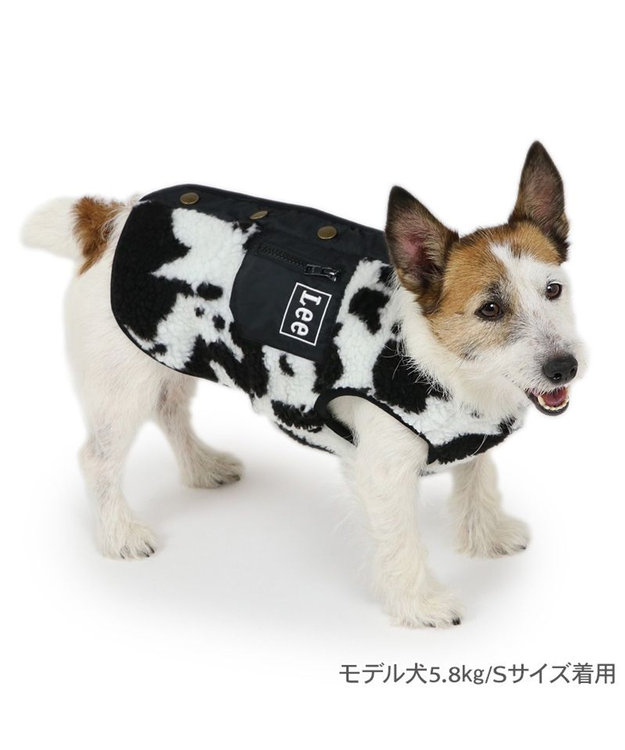 Lee 牛柄 背中開きボアベスト 《白黒》 小型犬 / PET PARADISE