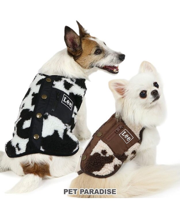 Lee 牛柄 背中開きボアベスト 《白黒》 小型犬 / PET PARADISE