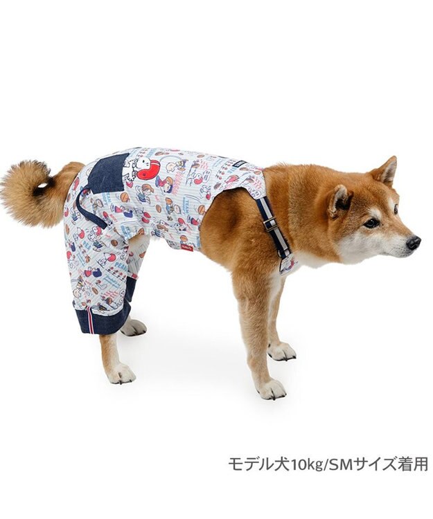 PET PARADISE スヌーピー アメフト オーバーオール 小型犬 ホワイト×ネイビー