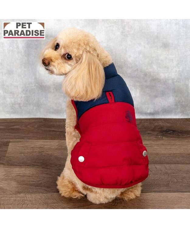 PET PARADISE J.PRESS 配色 綿入れ ベスト 小型犬 レッド×ネイビー