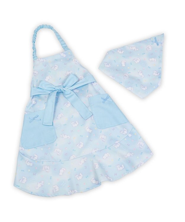 Mother garden マザーガーデン フリルエプロン 三角巾付き 130～150cm 《ふわねこ柄》 ふわねこ柄