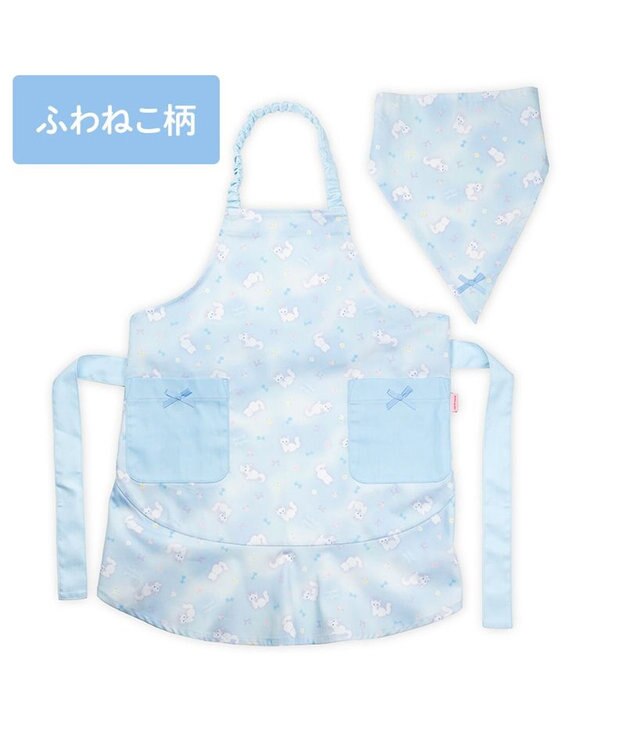 Mother garden マザーガーデン フリルエプロン 三角巾付き 130～150cm 《ふわねこ柄》 ふわねこ柄