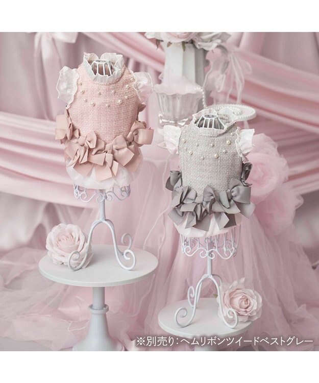 PET PARADISE cherircouture ヘムリボンツイードベスト 《ピンク》 小型犬 ピンク
