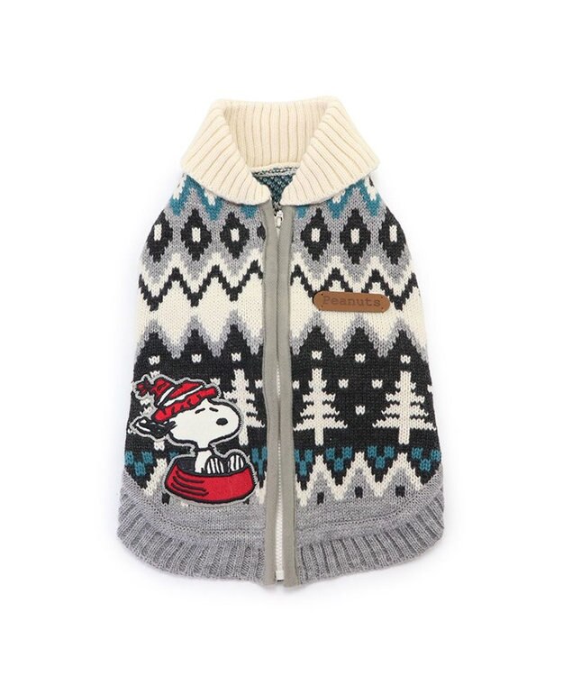 PET PARADISE スヌーピー 背中開き ニット雪遊び柄 《グレー》 小型犬 グレー