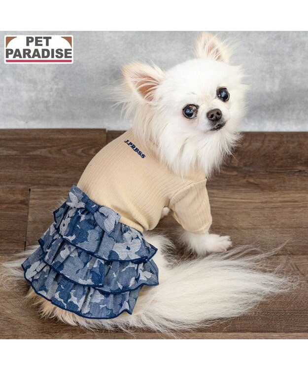 PET PARADISE J.PRESS ジャガード スカートつなぎ 小型犬 グレー×ベージュ