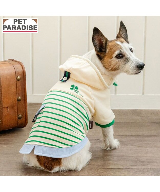 PET PARADISE ペットパラダイス 重ね着風 パーカー 小型犬 クリーム×クリーン