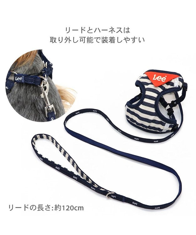 PET PARADISE Lee ハーネス&リード 《ボーダー》 3S 小型犬 ネイビー