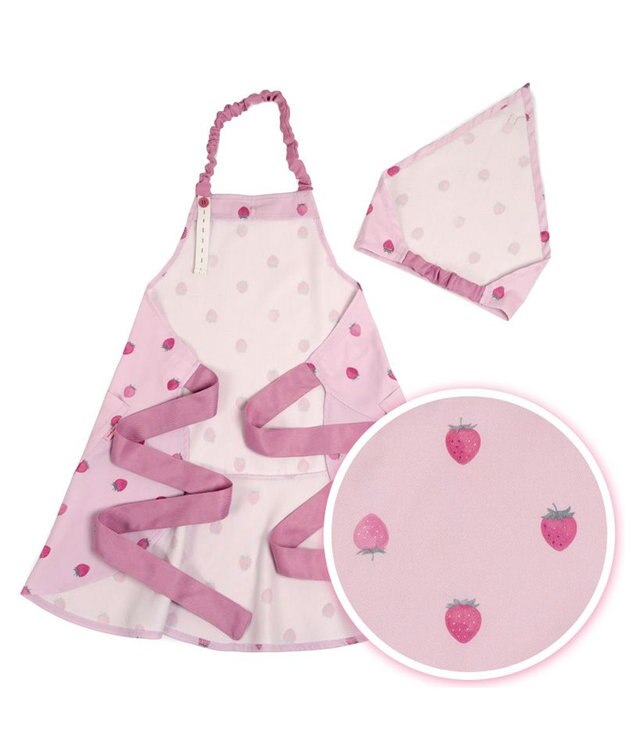 Mother garden マザーガーデン 野いちご キッズエプロン & 三角巾 セット 《レトロストロベリー柄》 130～150cm レトロストロベリー柄
