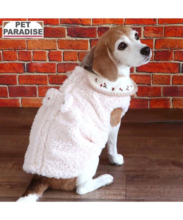 PET PARADISE ペットパラダイス お花刺繍 ボアベスト  中型犬 大型犬 ホワイト