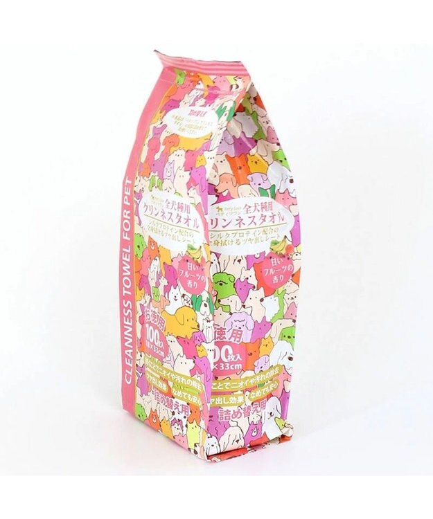 PET PARADISE クリンネスタオル お徳用 詰め替え用 全犬種用 100枚入り ピンク