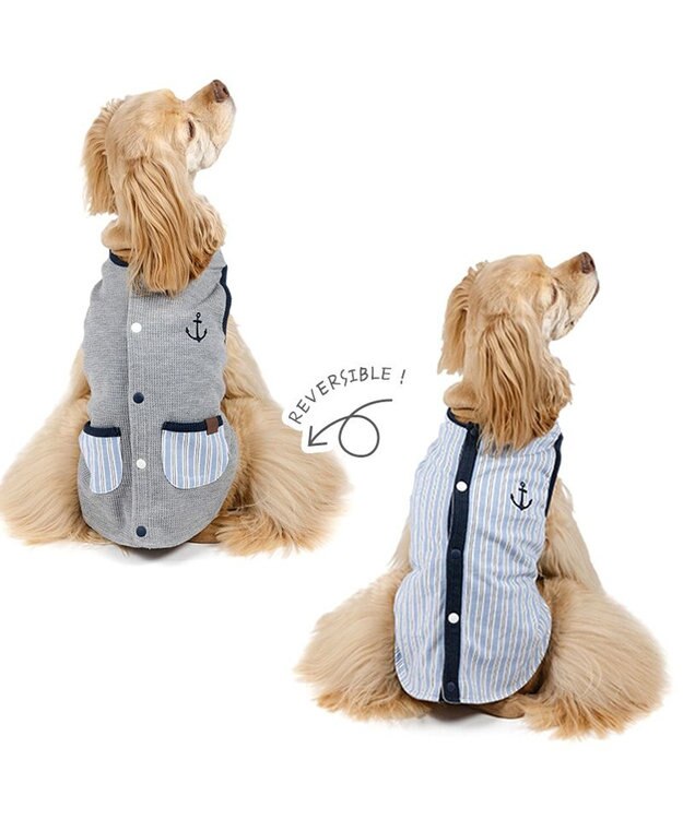 PET PARADISE ペットパラダイス  やさしいベスト 《錨 刺繍》 背中開き 中型犬 大型犬 グレー×ブルー