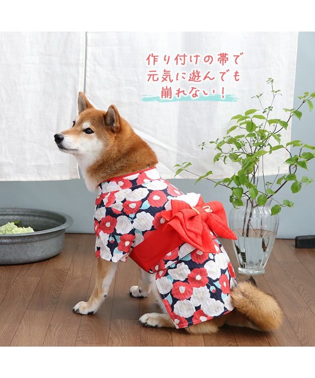 PET PARADISE 犬の服 夏 犬服 浴衣 椿柄 赤 【中型犬】 【大型犬】 赤