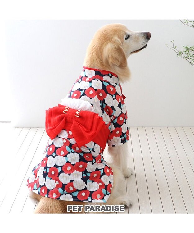 PET PARADISE 犬の服 夏 犬服 浴衣 椿柄 赤 【中型犬】 【大型犬】 赤