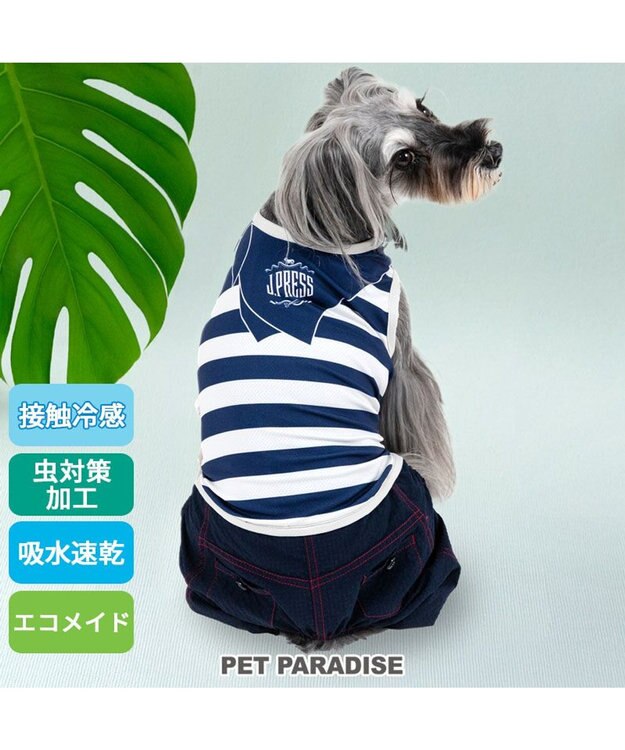 PET PARADISE J.PRESS エコメイドパンツつなぎ 小型犬 ホワイト×ネイビー