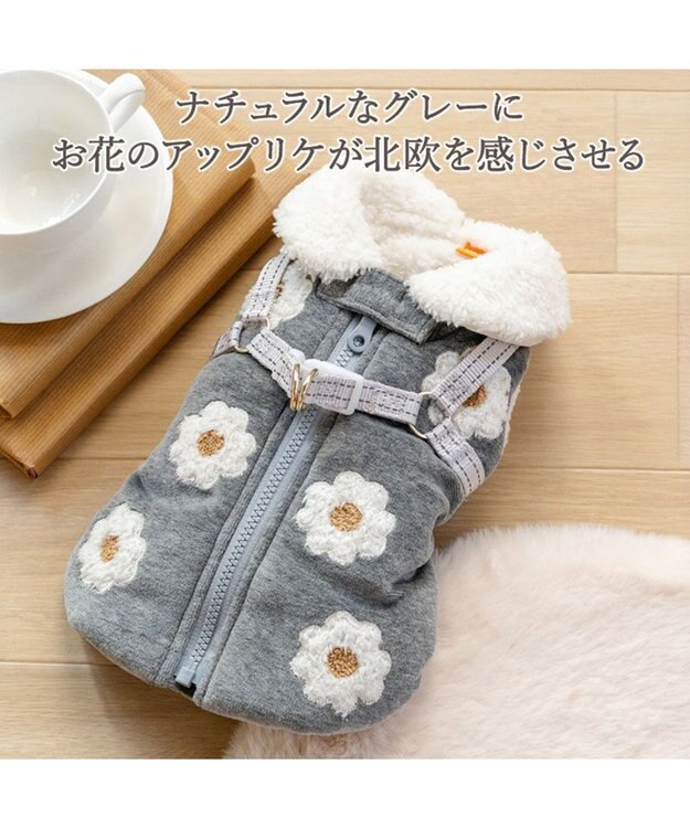 PET PARADISE ペットパラダイス アウターハーネス 《お花》 小型犬 グレー