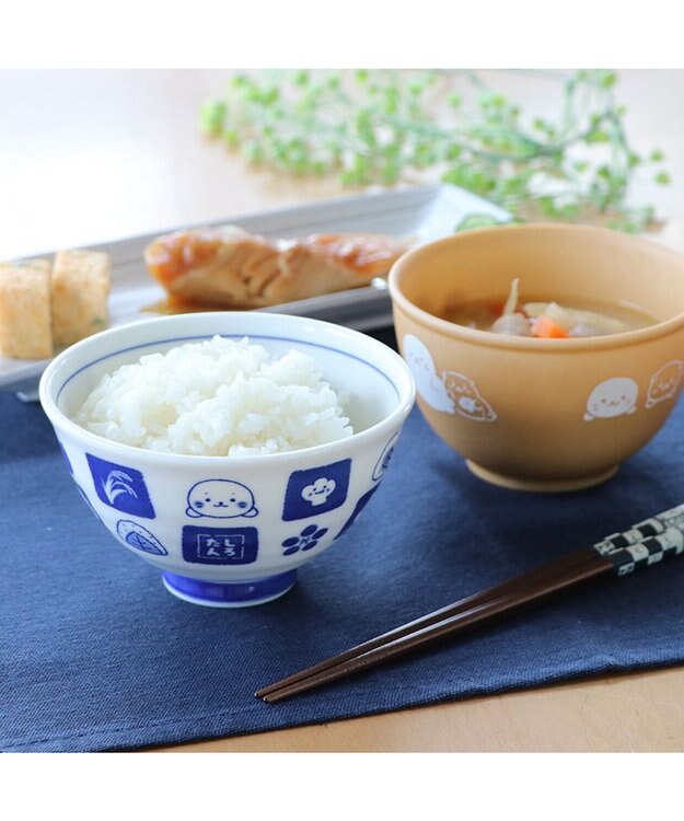 Mother garden しろたん ごはん粒がくっつきにくい ご飯茶碗 《大盛》 《顔ぼん柄/しろたん＆らっこいぬ柄》 単品 しろたん＆らっこいぬ柄