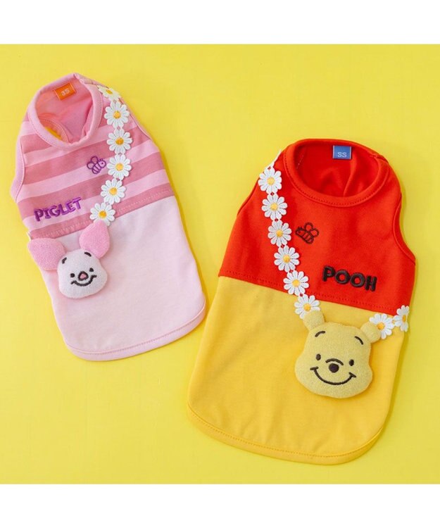 PET PARADISE ディズニー くまのプーさん タンクトップ 《お花ストラップ》 小型犬 イエロー×レッド