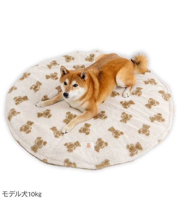 PET PARADISE ペットパラダイス くまちゃん織り 遠赤外線 ボアマット 丸型 M ホワイト×ブラウン