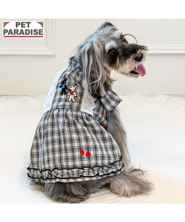 PET PARADISE リサとガスパール  ワンピース 《チェック柄》小型犬 ホワイト×ブラック