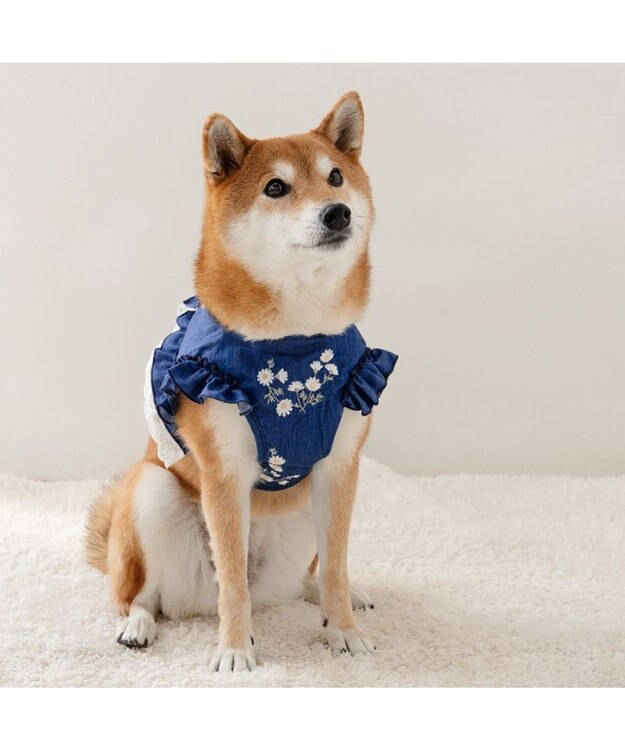 PET PARADISE ペットパラダイス デニムフリルハーネス SM ネイビー