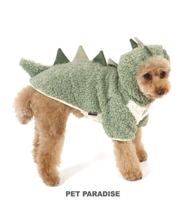 PET PARADISE 犬 服 パーカー 【小型犬】 恐竜 もこもこ 黄緑