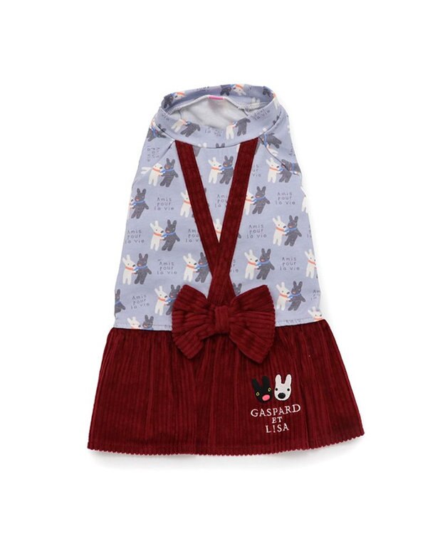 PET PARADISE リサとガスパール リボン つなぎスカート 《であい柄》 小型犬 レッド
