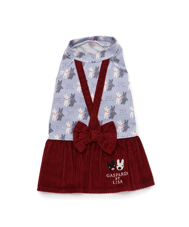 PET PARADISE リサとガスパール リボン つなぎスカート 《であい柄》 小型犬 レッド