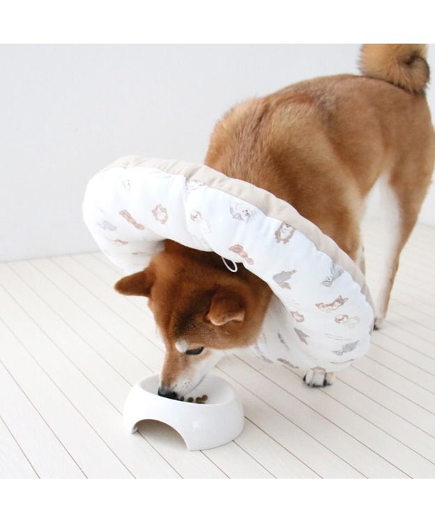 PET PARADISE ペットパラダイス makokoro エリザベスカラー 《わんちゃん柄》 ＳＭ 中型犬 ベージュ