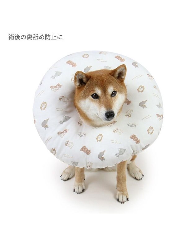 PET PARADISE ペットパラダイス makokoro エリザベスカラー 《わんちゃん柄》 ＳＭ 中型犬 ベージュ