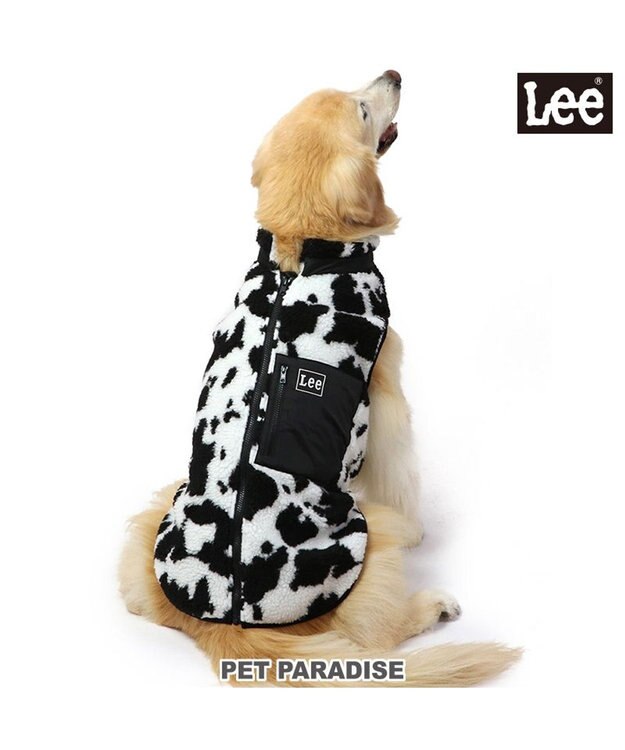 PET PARADISE Lee 背開き ボア ベスト 牛柄  《ブラック》 中型犬 大型犬 ブラック