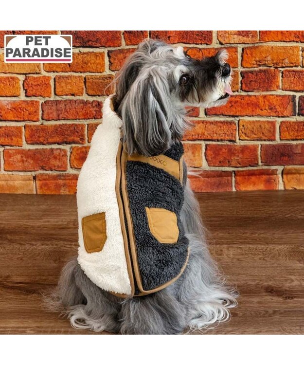 PET PARADISE ペットパラダイス 切替 背開きジップアップ ベスト 《ブラック》 小型犬 ブラック×ホワイト