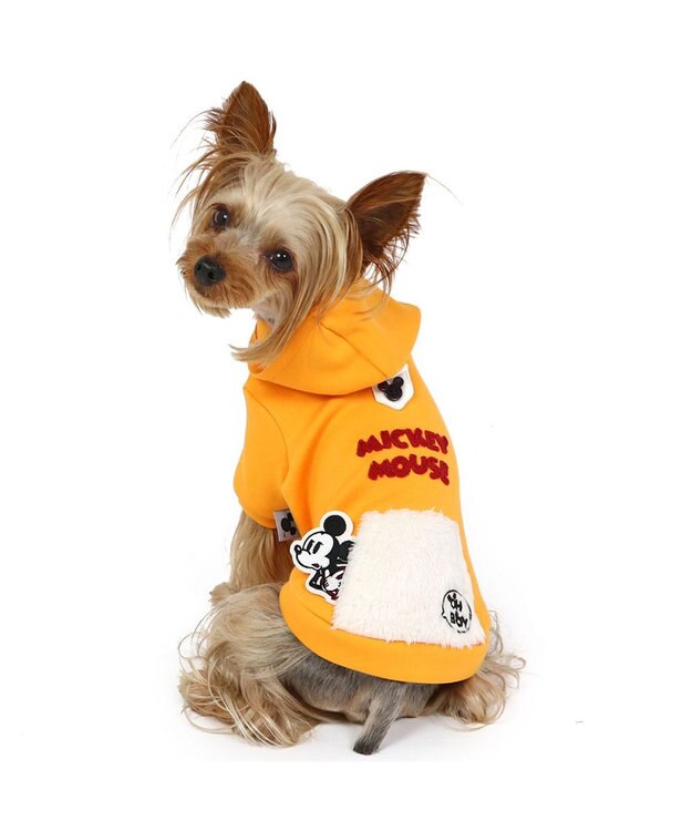 PET PARADISE ディズニー ミッキーマウス ペティヒート パーカー 《飛び出し柄 》 小型犬 オレンジ