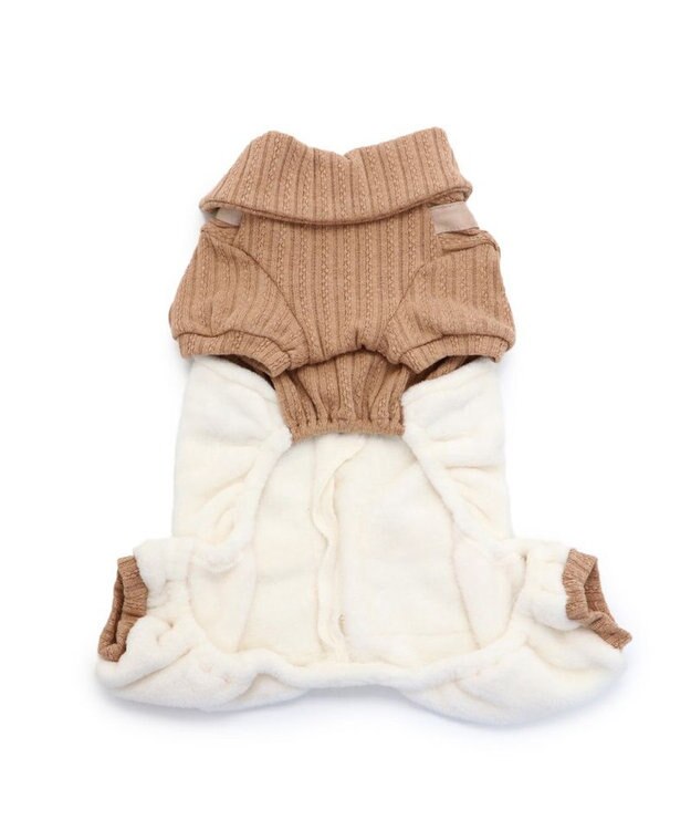 PET PARADISE 犬 服 つなぎ パンツ  【小型犬】 ニット ボア 茶系