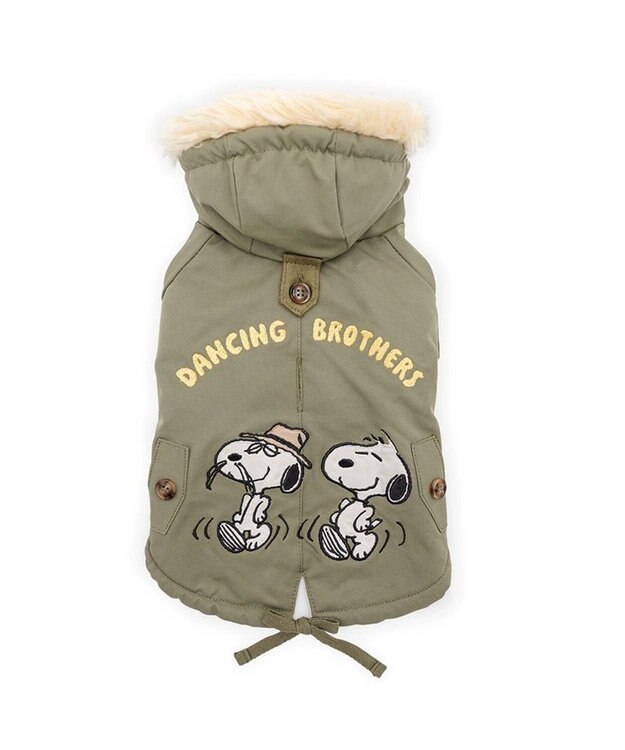 PET PARADISE スヌーピー 遠赤外線 暖ダン モッズコート 小型犬 カーキ