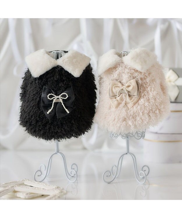 PET PARADISE cherircouture ドットリボン ポンチョ 《ホワイト》 小型犬 ピンクベージュ