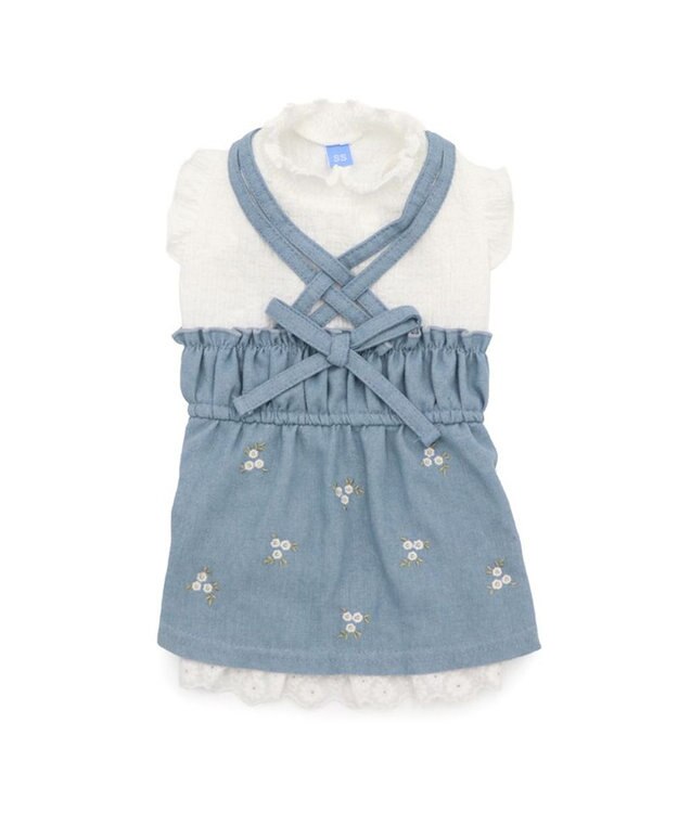 PET PARADISE ペットパラダイス 刺繍 スカートつなぎ 小型犬 ライトインディゴブルー