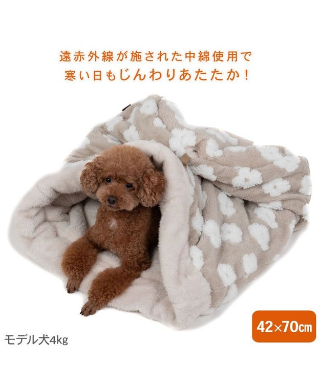 PET PARADISE ペットパラダイス ボア寝袋 筒型《お花柄》 Ｍ 小型犬 ベージュ