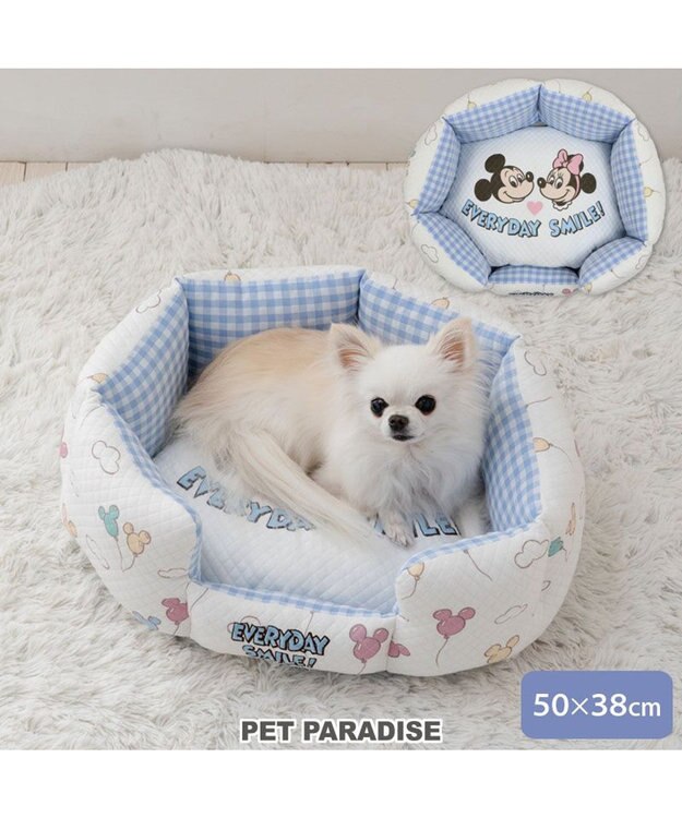 PET PARADISE ディズニー ミッキーマウス カドラー 《風船柄》Ｓ 50×38cm ホワイト×ブルー