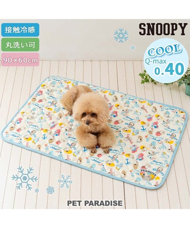 PET PARADISE スヌーピー 冷感柔らかマット 《アイス柄》 Ｍ ホワイト×ブルー
