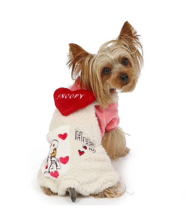 PET PARADISE スヌーピー ポケット付きつなぎ 《ハート柄》 小型犬 ピンク（濃）