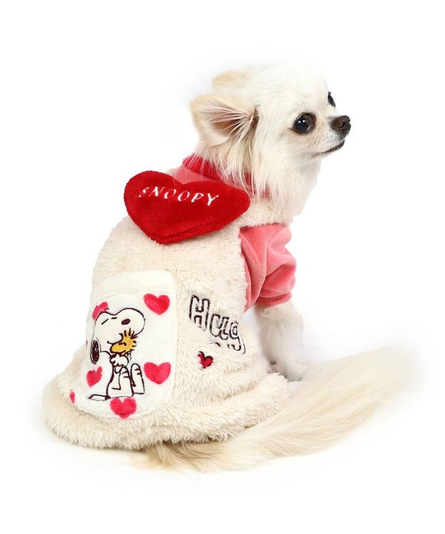PET PARADISE スヌーピー ポケット付きつなぎ 《ハート柄》 小型犬 ピンク（濃）