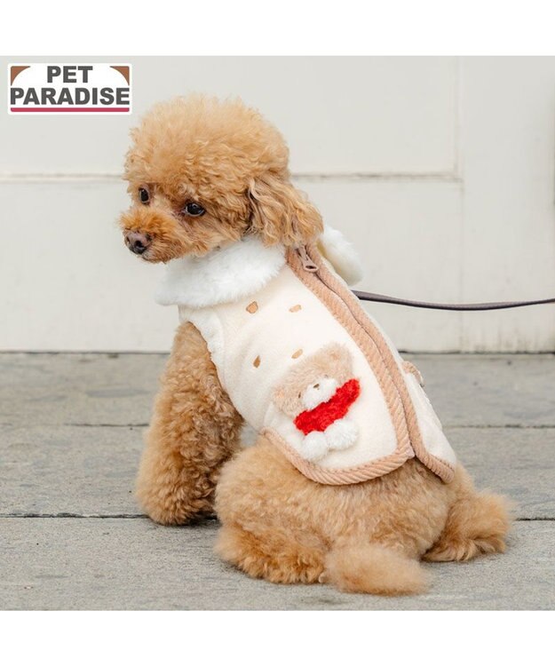 PET PARADISE ペットパラダイス くまちゃん 背中開き ベスト 《あったかマフラー刺繍》小型犬 ホワイト